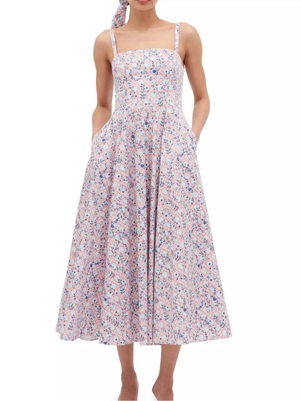 Hill House Floral Pink A-Line Midi Skirt